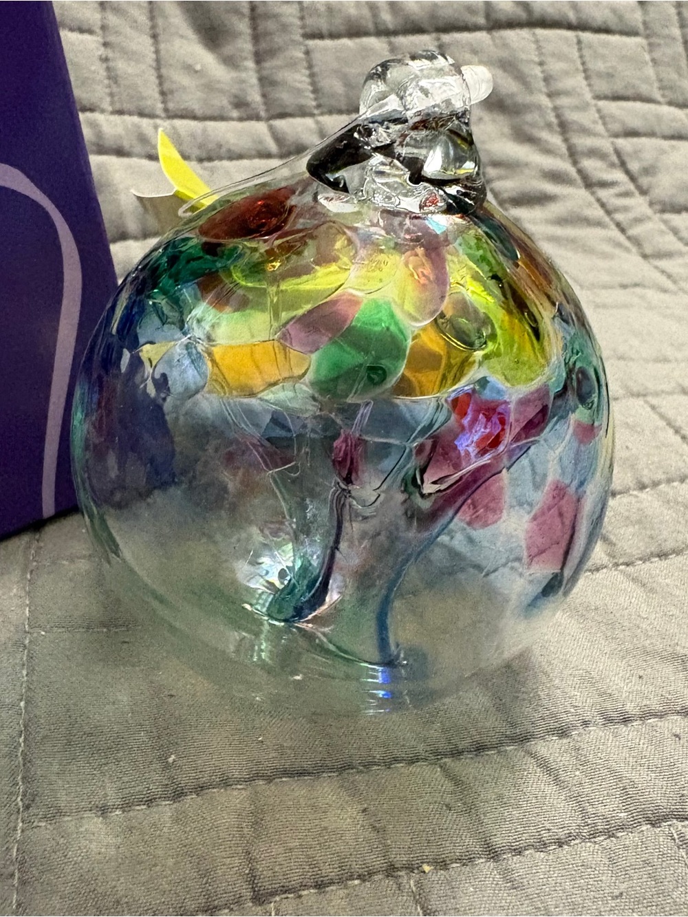 VTG Kitras Art Glass Suncatcher Tree Of Family Orb Sphere Ornament Witch Ball 3”